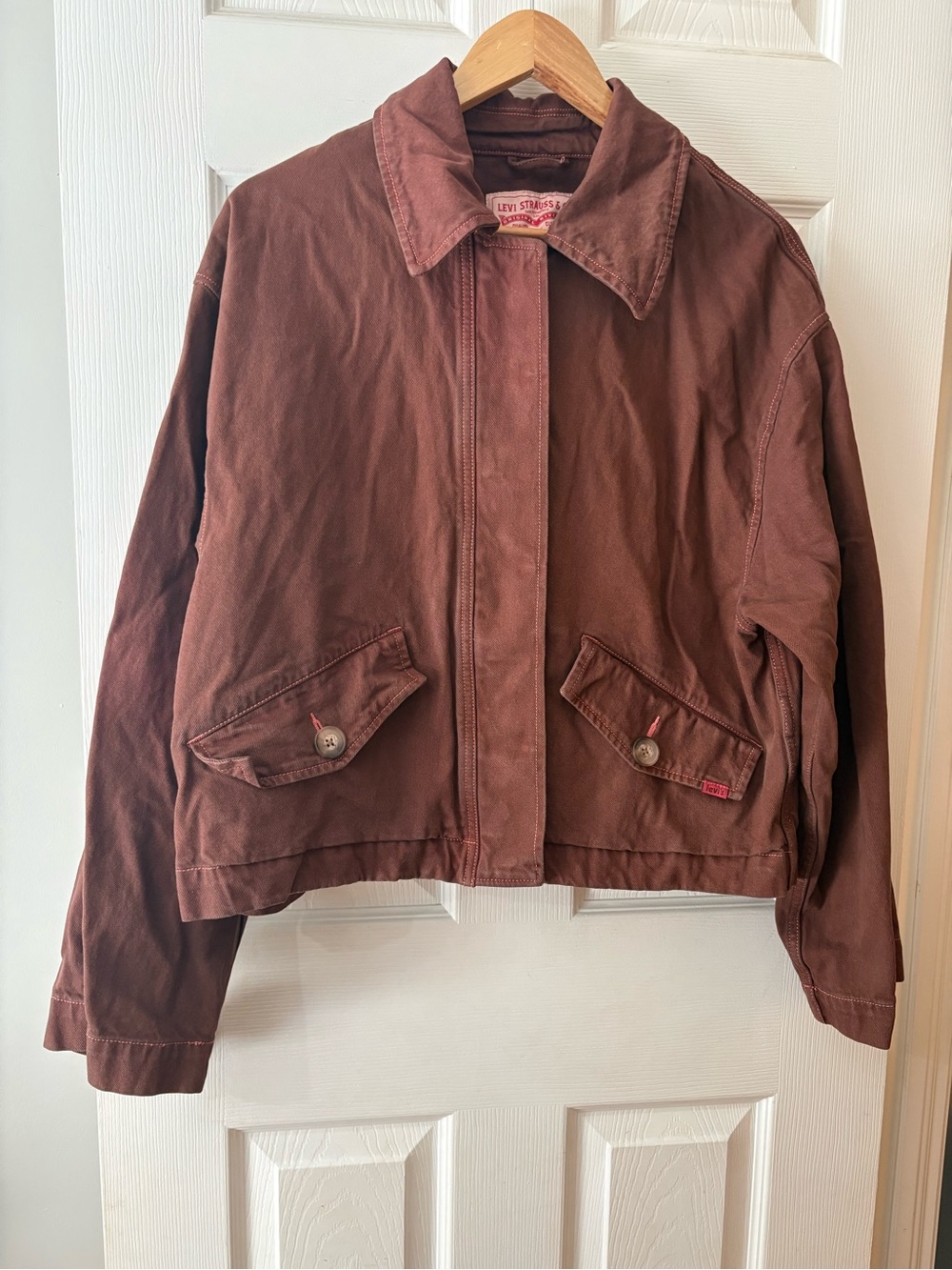 Levi’s women’s crop western chore jacket brown red size large